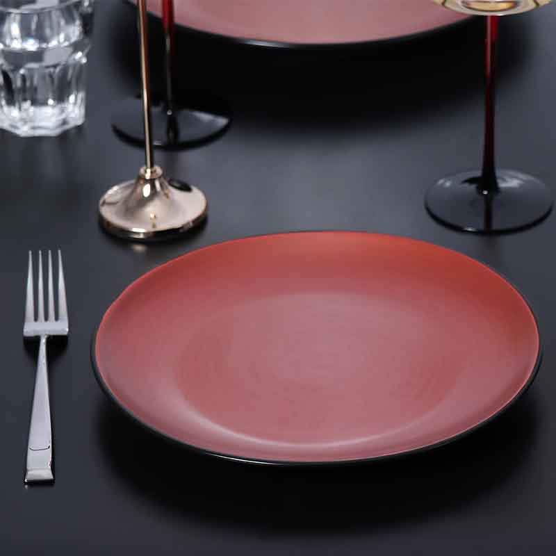 Porcelain Serving Plate Red porcelain plate for commercial restaurant dining