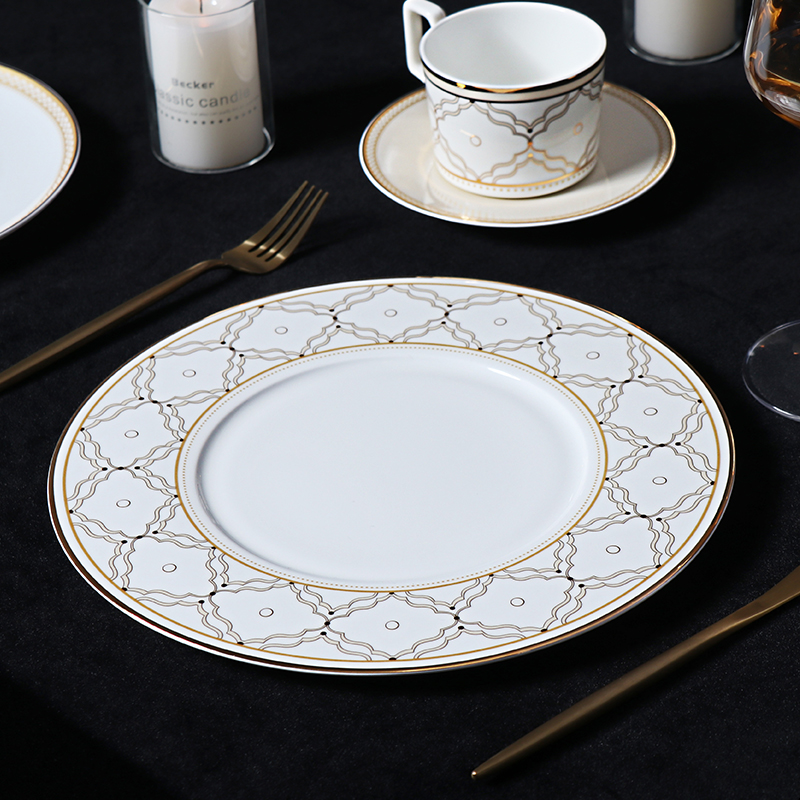 FAXI Gold Dinner Plates 12 inch Luxury gold trim dining plate bone china dinner plate