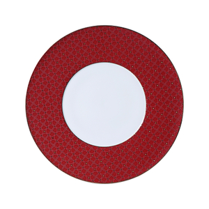 FUMAN Red Band Charger Plate Bone China Dinner Plate 12 Inch Luxury Ceramic Dinner Plate