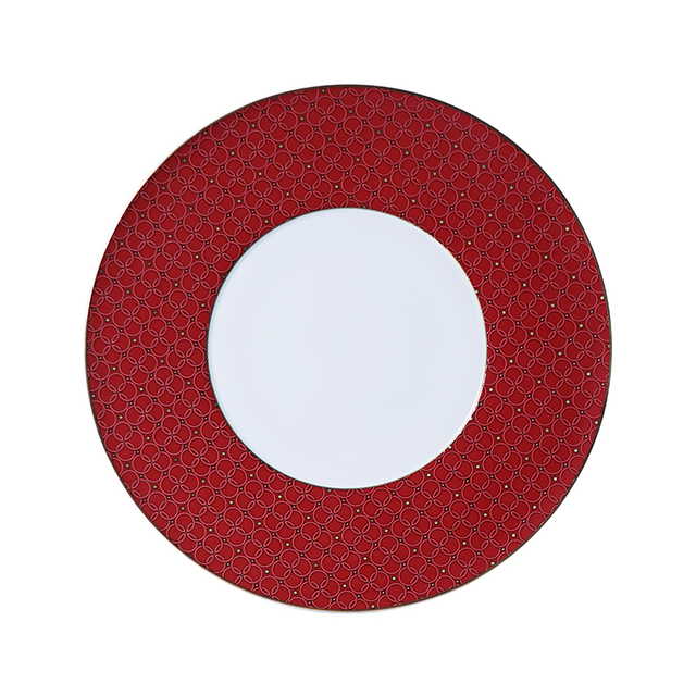 FUMAN Red Band Charger Plate Bone China Dinner Plate 12 Inch Luxury Ceramic Dinner Plate