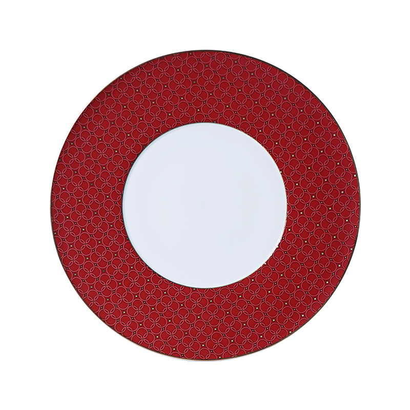 FUMAN Red Band Charger Plate Bone China Dinner Plate 12 Inch Luxury Ceramic Dinner Plate