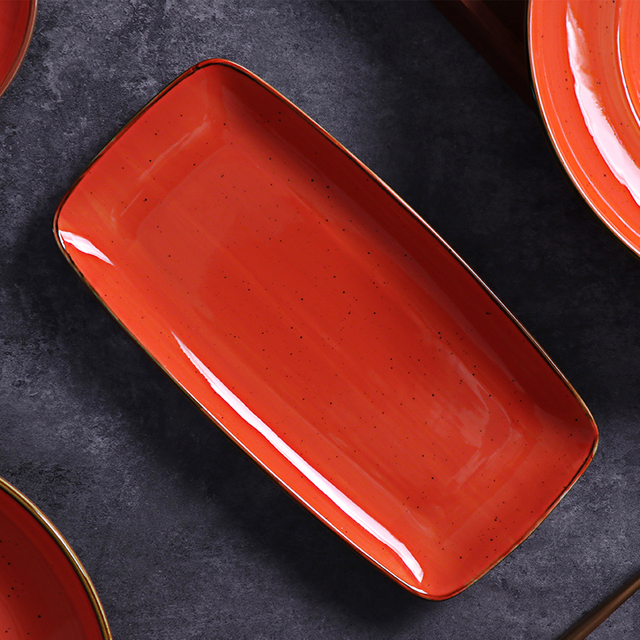 Red Rectangular Plate Porcelain 35.5*18.9*2.7CM