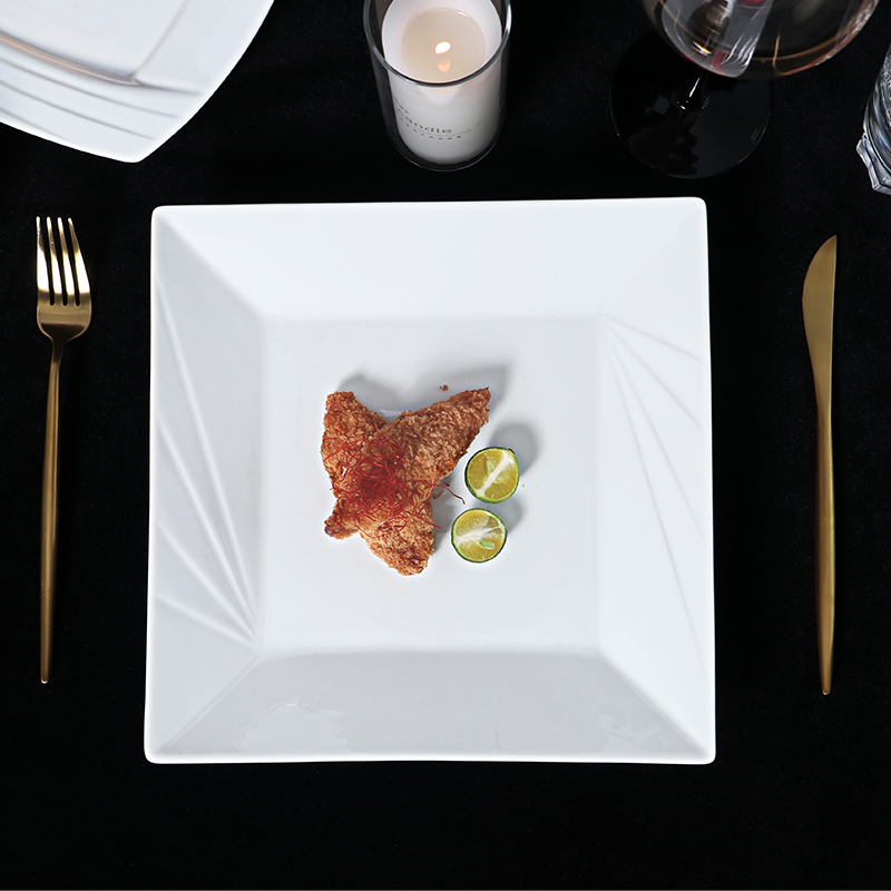 White Square Dinner Plate Porcelain Square Restaurant Plate Dinnerware