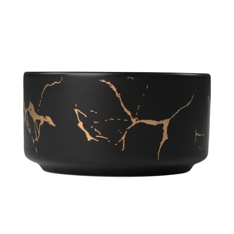 Black Stackable Ceramic Bowls With Marble Veins