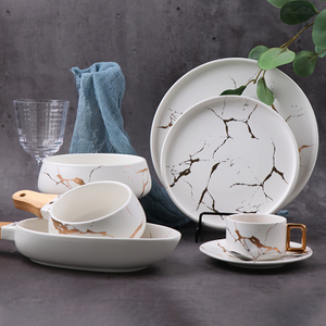 Restaurant Dinnerware Set Party Dinner Set Marbled Dinnerware Sets Nordic Glazed Dinner Plates and Bowls Sets, Oven/Dishwasher Safe 