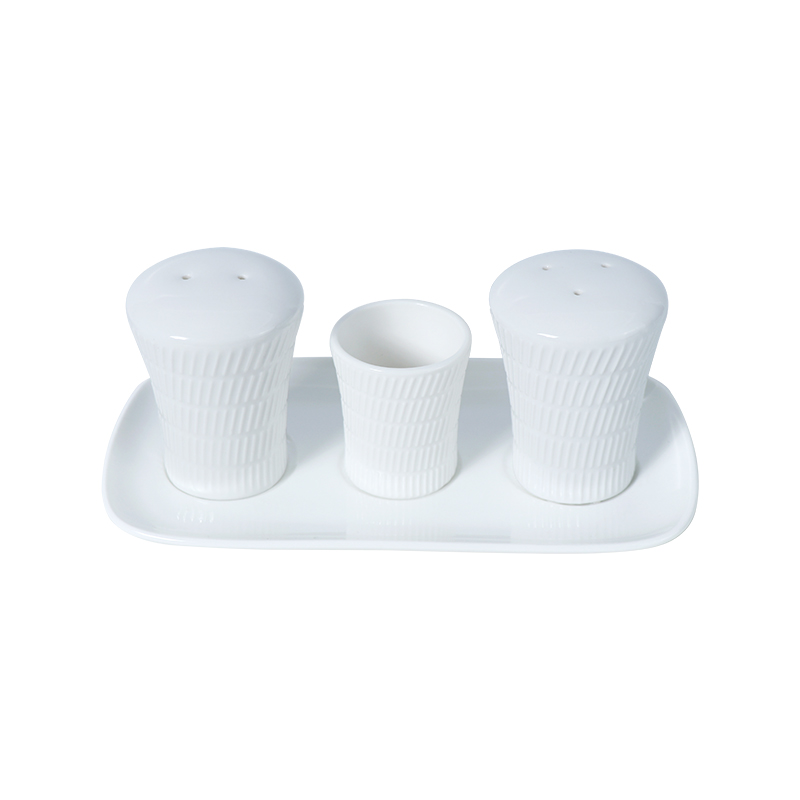 White Porcelain Salt Pepper Saucer Set