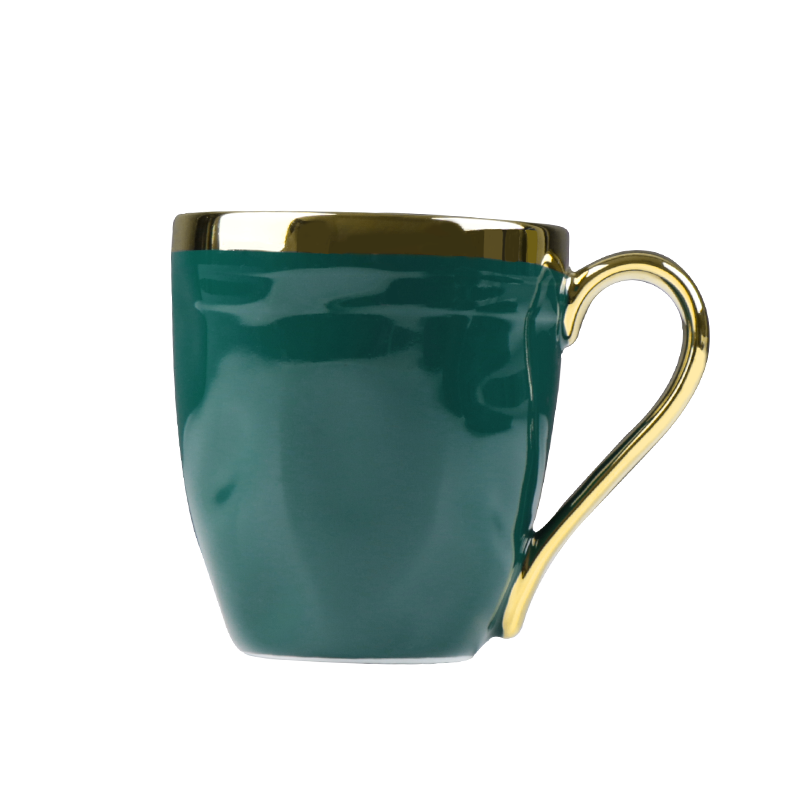 Green Ceramic Mug Cup With Gold Rim