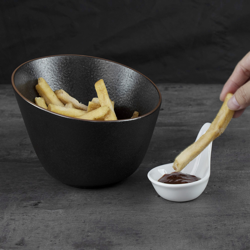 Ceramic Slanting Bowl Black Porcelain Snack Plate French Fries Dishes Bowls