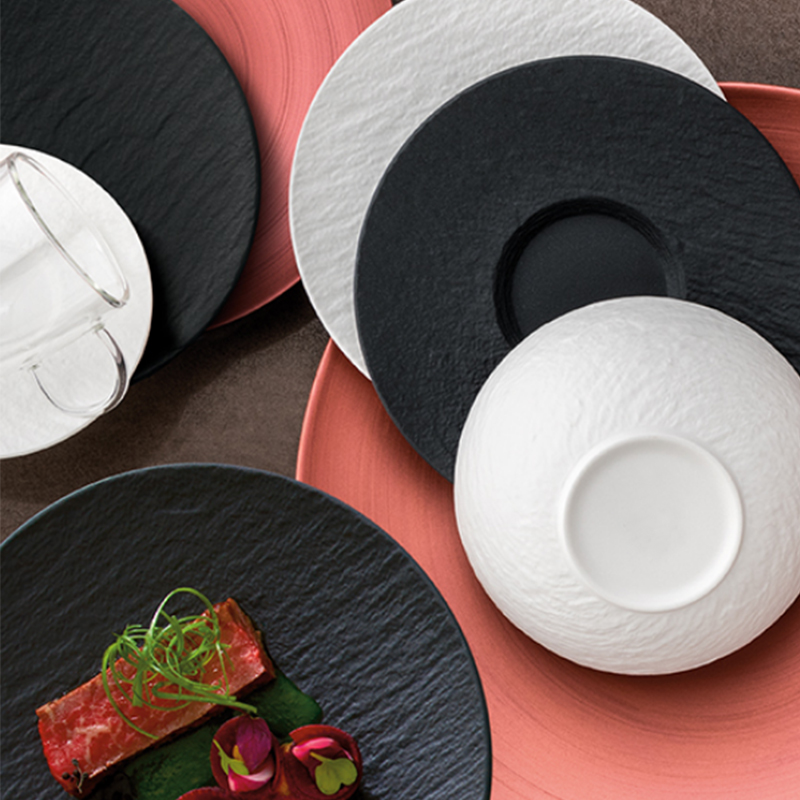 Black Matte Stoneware Dinnerware Set, Brand Matt Ceramic Plates Set Collection