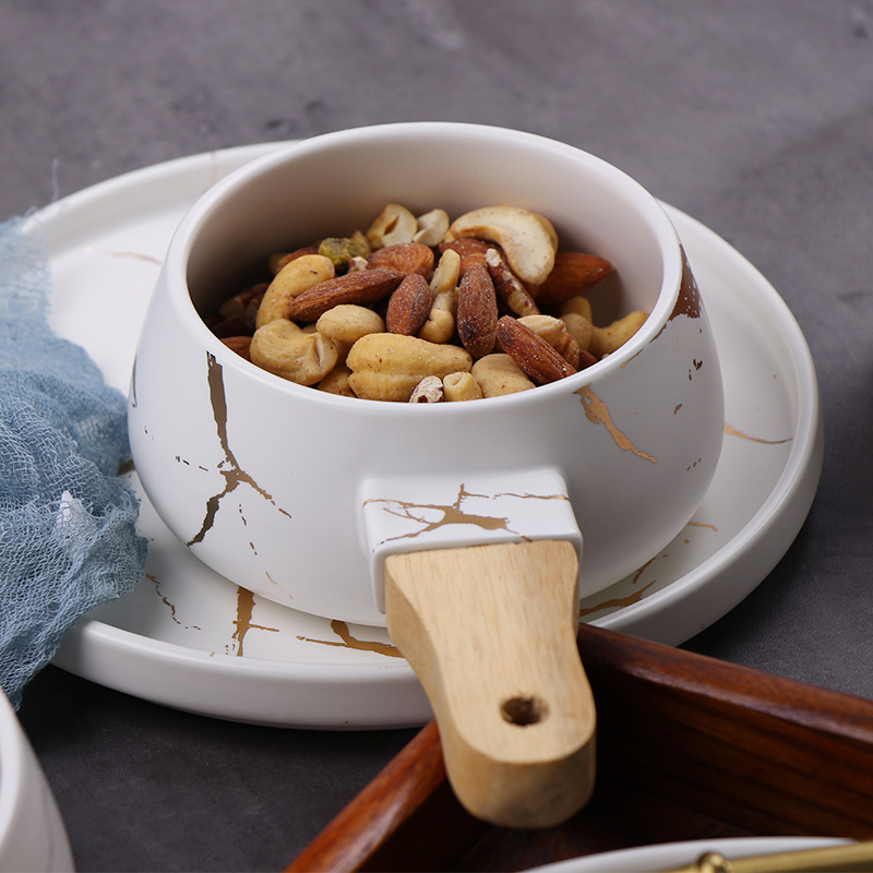 White Ceramic Bowl With Wood Handle