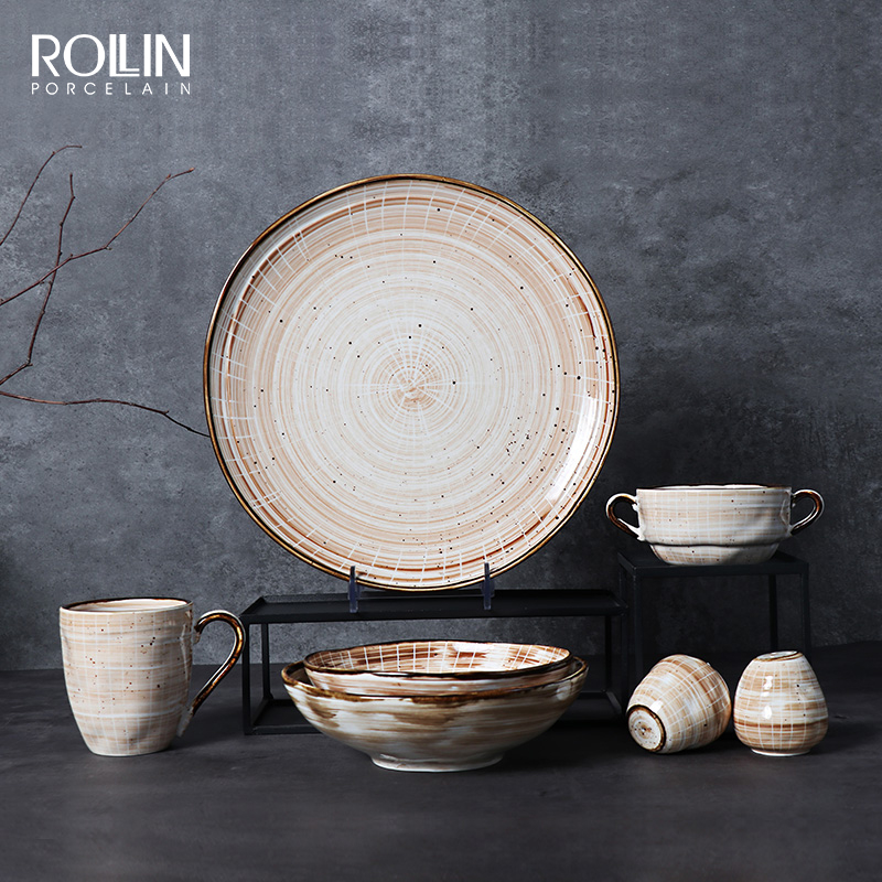 Foodies Cream Beige Rustic Dinnerware Sets Nordic Dishes & Plates Restaurant Dish Retro Dinner Set Platos Geschirr Porcelain Plate Set