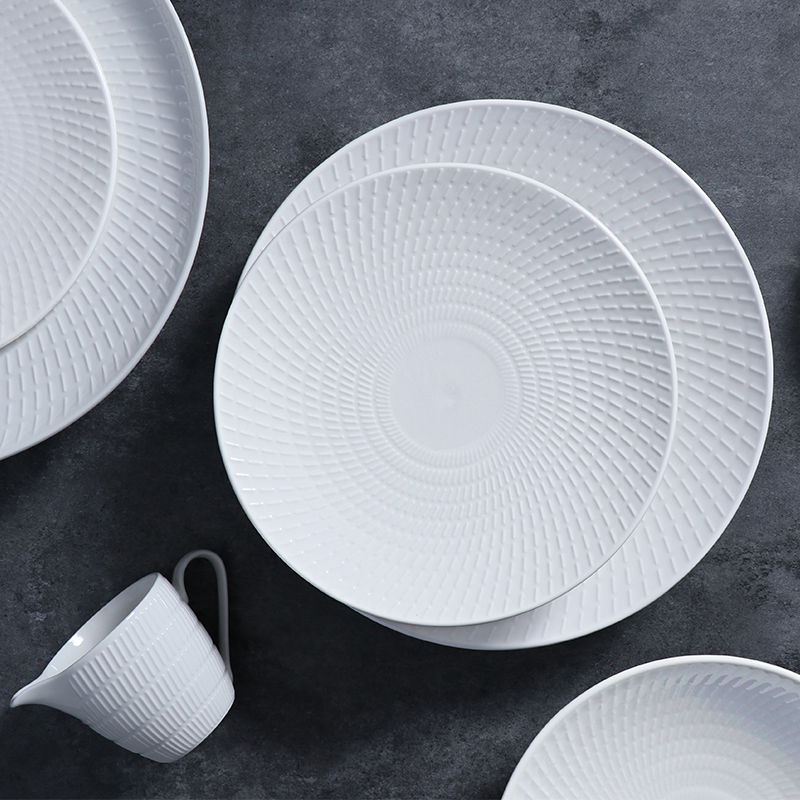 White Porcelain Wide Rim Unique Design Pasta Plate for Hotel