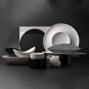 Stoneware Dinnerware Set, Black White Matt Porcelain Plates Set Collection