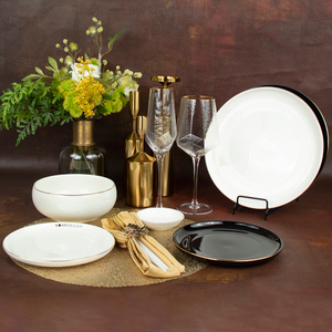 Gold Rim White And Black Porcelain Dinner Plate Set Dinnerware for Wholesale