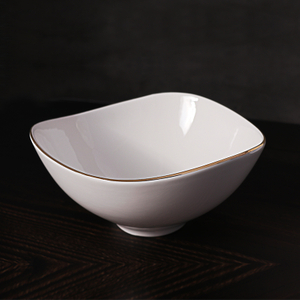 White Ceramic Bowl GOLD Trim Customized Restaurant Name Logo Porcelain Bowls
