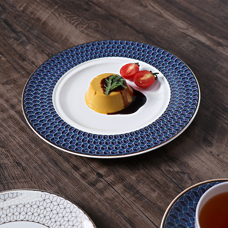 Royal Blue Band Dinner Plate Porcelain Dinnerware Manufacturer Bone China Luxury Dinner Plate