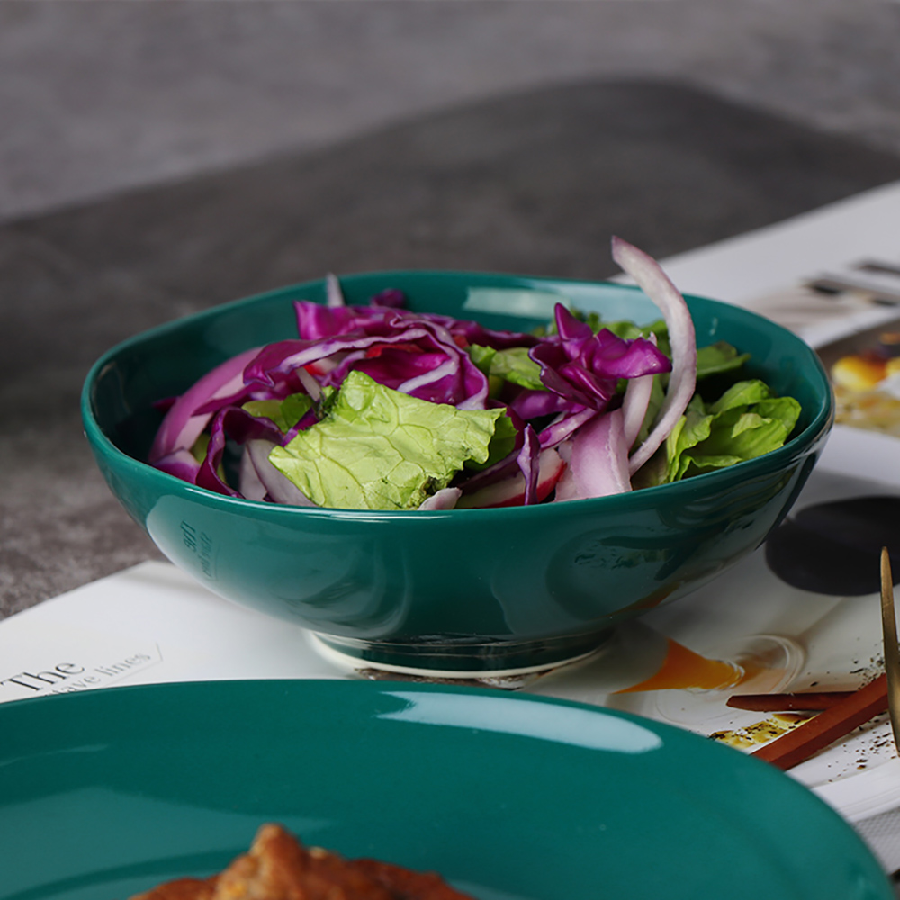 Popular Home Ware Bright Healthy Under Glzed Green Salad Bowl Ceramic Bowl- 32OZ