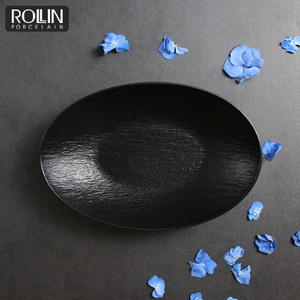 Porcelain Matte Black Plates Oval Shaped- 950ml