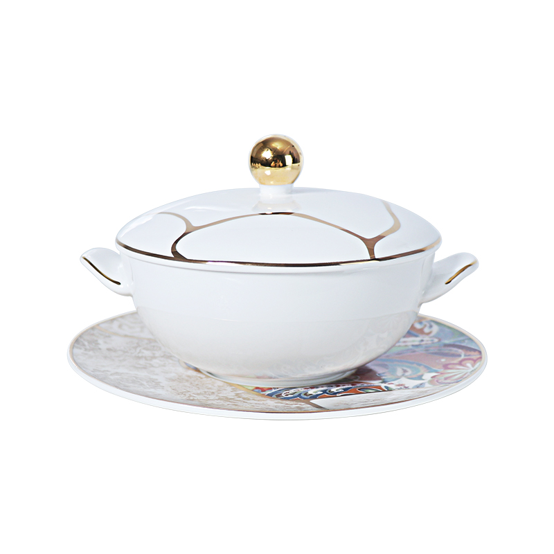 FURUI Luxury Oval Soup Bowl Tureen With Plate