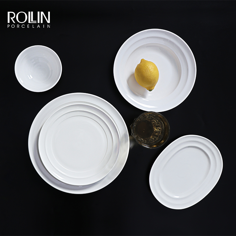 Modern White Porcelain Dinner Plates Set Ceramic Dishes For Restaurants