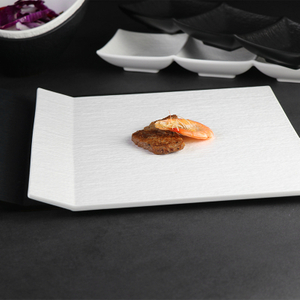 White Irregular Porcelain Plate, Handle Square Dinner Plate For Restaurants