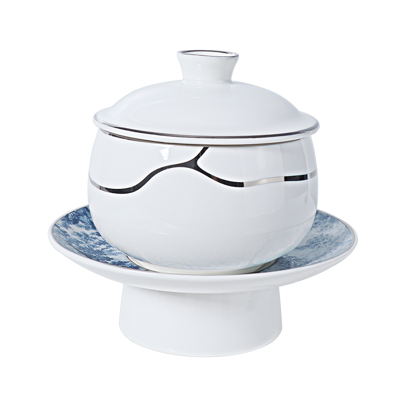 XINIXN Blue And White Bone China Ceramic Tureen for Soup