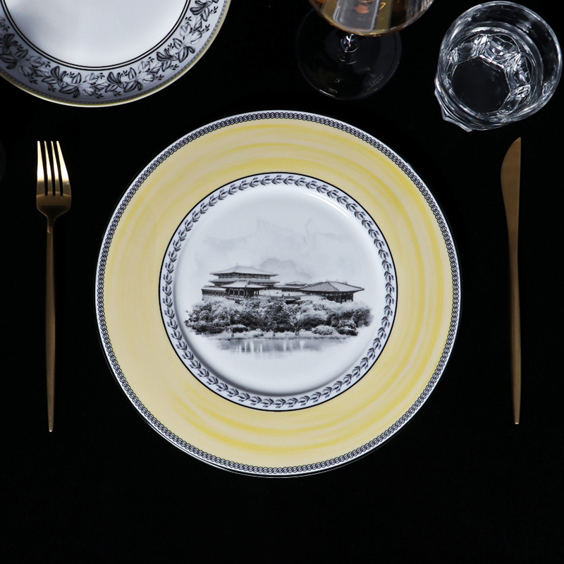 Yellow Band Dinner Plate Hotel Ware Horeca Bone China Plate