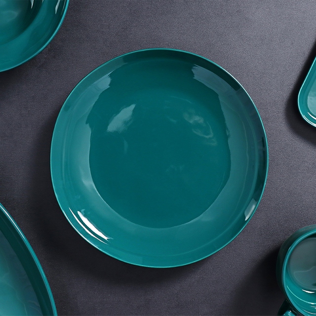 12 Inch Green Round Dinner Plate Porcelain