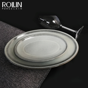 Reactive Glaze Oval Plate Porcelain Dinner Ware, Restaurants Ceramic Plate14 Inch