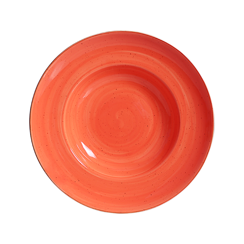 Stoneware Red Colored Unglazed Pasta Plate-20 oz