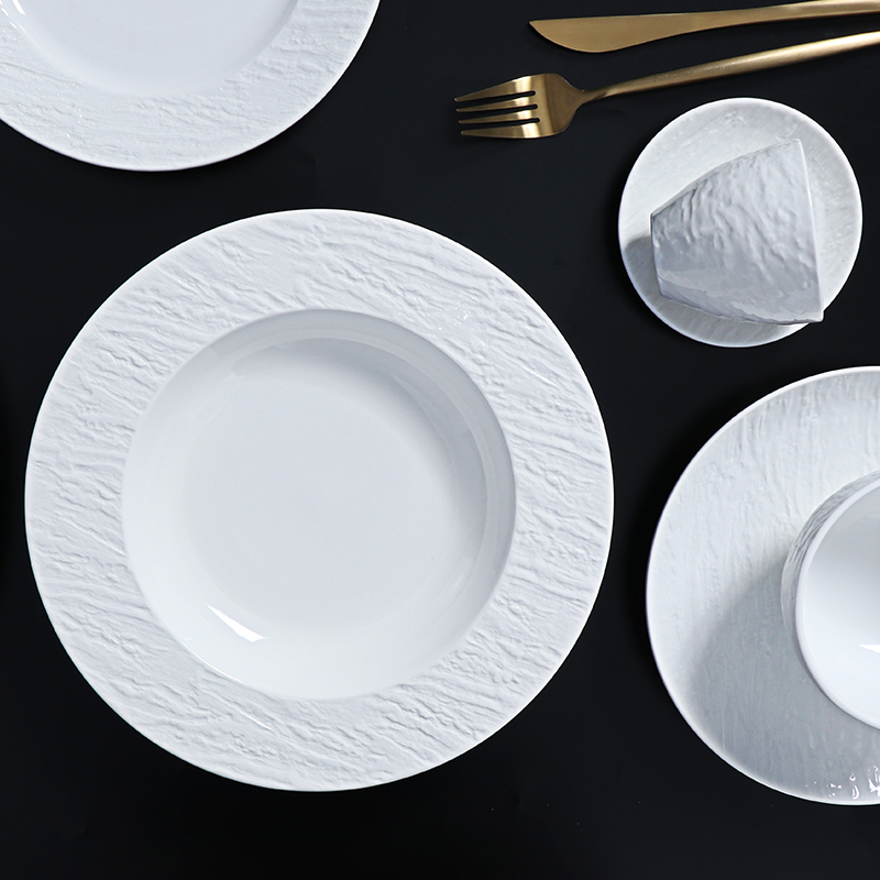 White Ceramic Coupe Plate Set Restaurant Dinner Plate Stoneware Set