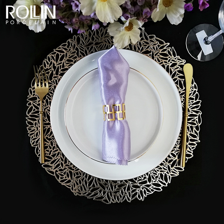 Wedding Dinnerware Gold Rim White Porcelain Dinner Plate For Event 