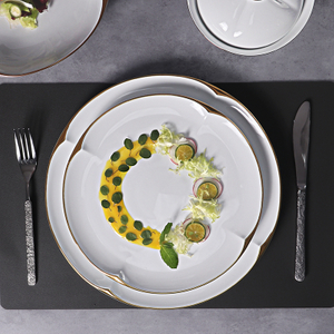Irregular Round Dinner Plate Gold Rim Plates Ceramic Kitchen Ware