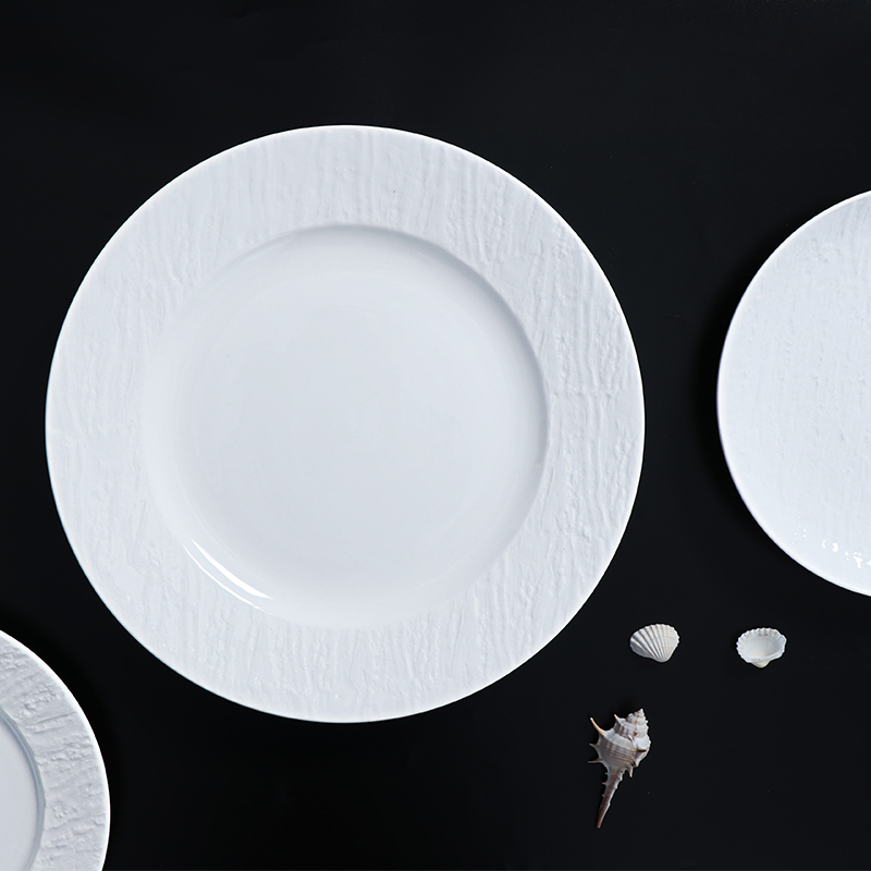 White Ceramic Coupe Plate Set Restaurant Dinner Plate Stoneware Set