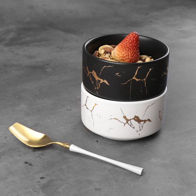 Ceramic Marble Looks Deep Round Bowls for Food Bloggers 