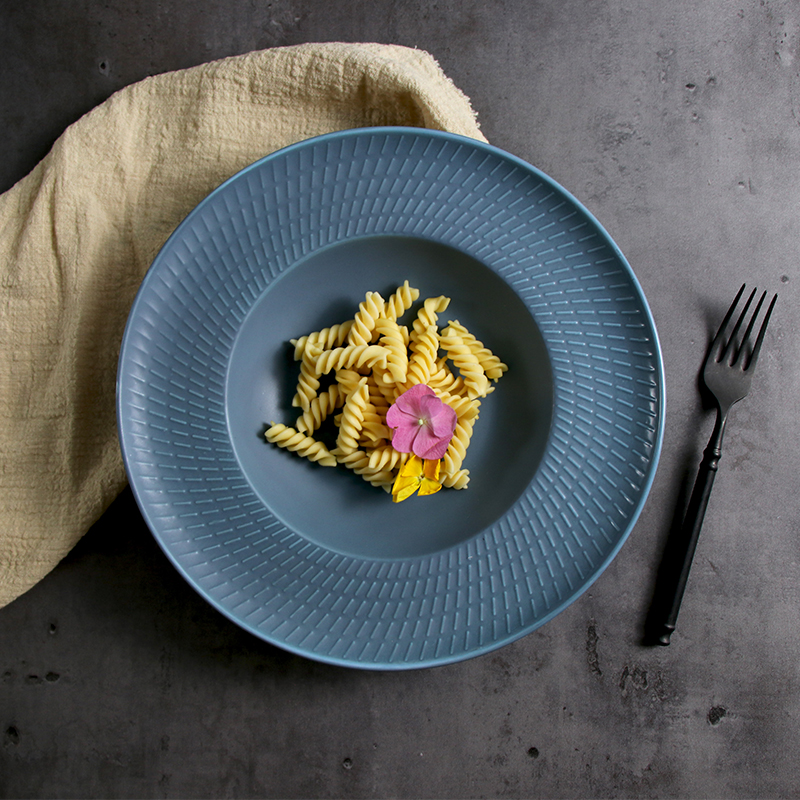 Ceramic Royal Blue Pasta Plate for Restaurants