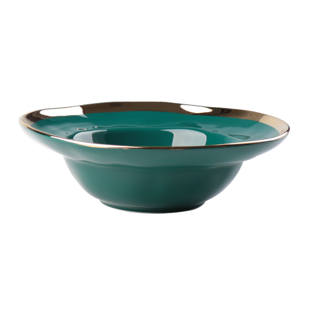 Fashion Design Gold Rim Ceramic Soup Plate