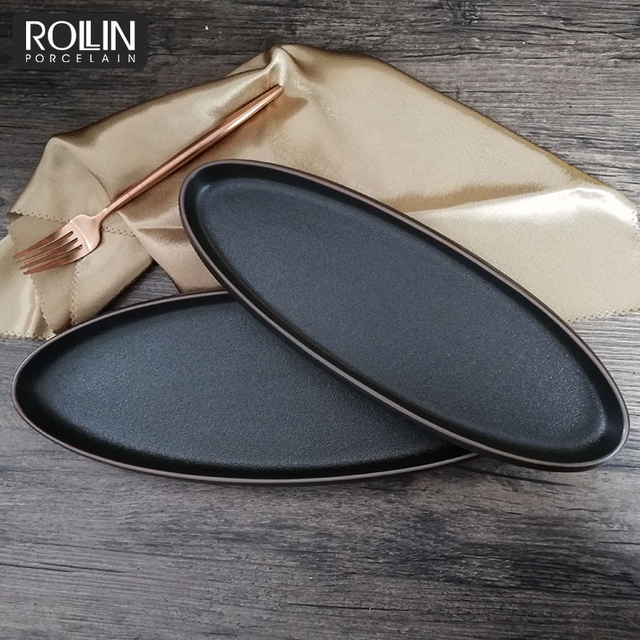 Wholesale durable oval plate microwave safe ceramic oval plates hotel restaurant dinnerware