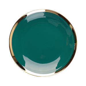 Irregular Green Color Ceramic Round Dinner Plate with Gold Rim