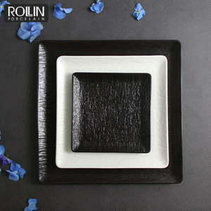 Black Charger Plates Square Black And White Plate China Stoneware Plate Set Dishwasher Safe Dinnerware For Hotel