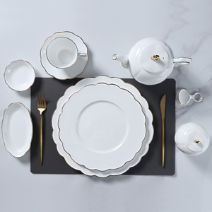 Gold Trim White New Bone China Dinner Set Plates Sets Ceramic Dinnerware set 