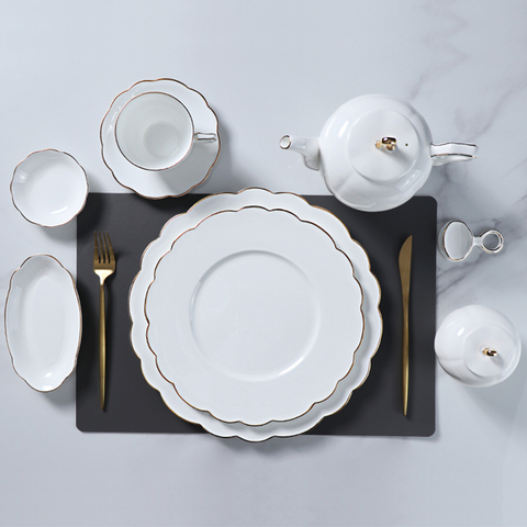 Gold Trim White New Bone China Dinner Set Plates Sets Ceramic Dinnerware set 
