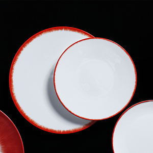 Contemporary Style Tomato Red Edge Bone China Dinner Plate Set