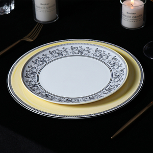 Dinner Plate Faint Yellow Ceramic Round Plate Bone China Dinner Plate