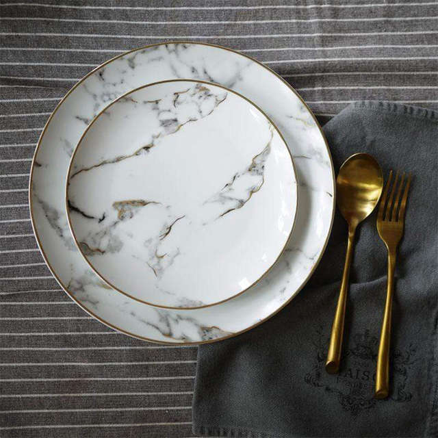Cheap Restaurant Ceramic Dinner Plate With Marble Looks