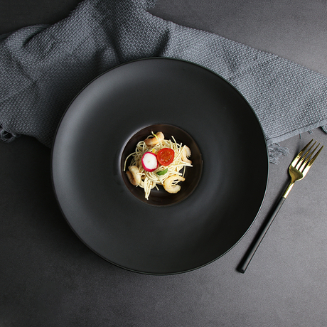 Korean Ceramic Pasta Dish Plate Matte Black 