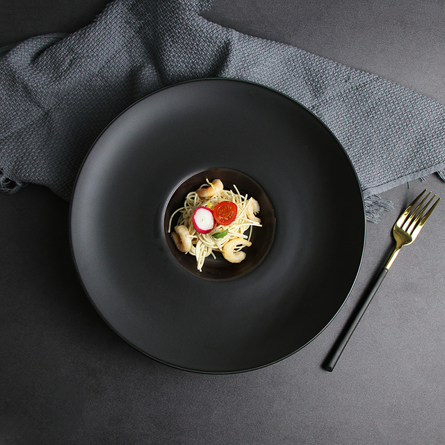 Korean Ceramic Pasta Dish Plate Matte Black 