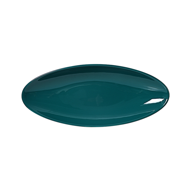 Glossy glazed Dark Green Ceramic Dinner Plate-Oval Shaped 