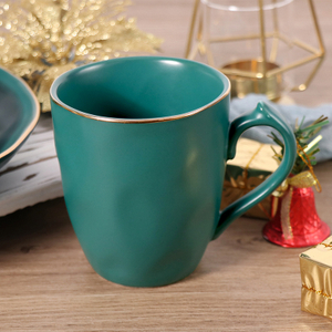 Porcelain Gold Rim Mugs Christmas Green Ceramic Cups