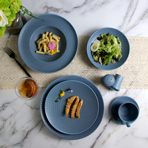 Modern Royal Blue Porcelain Dinnerware Set For Sale